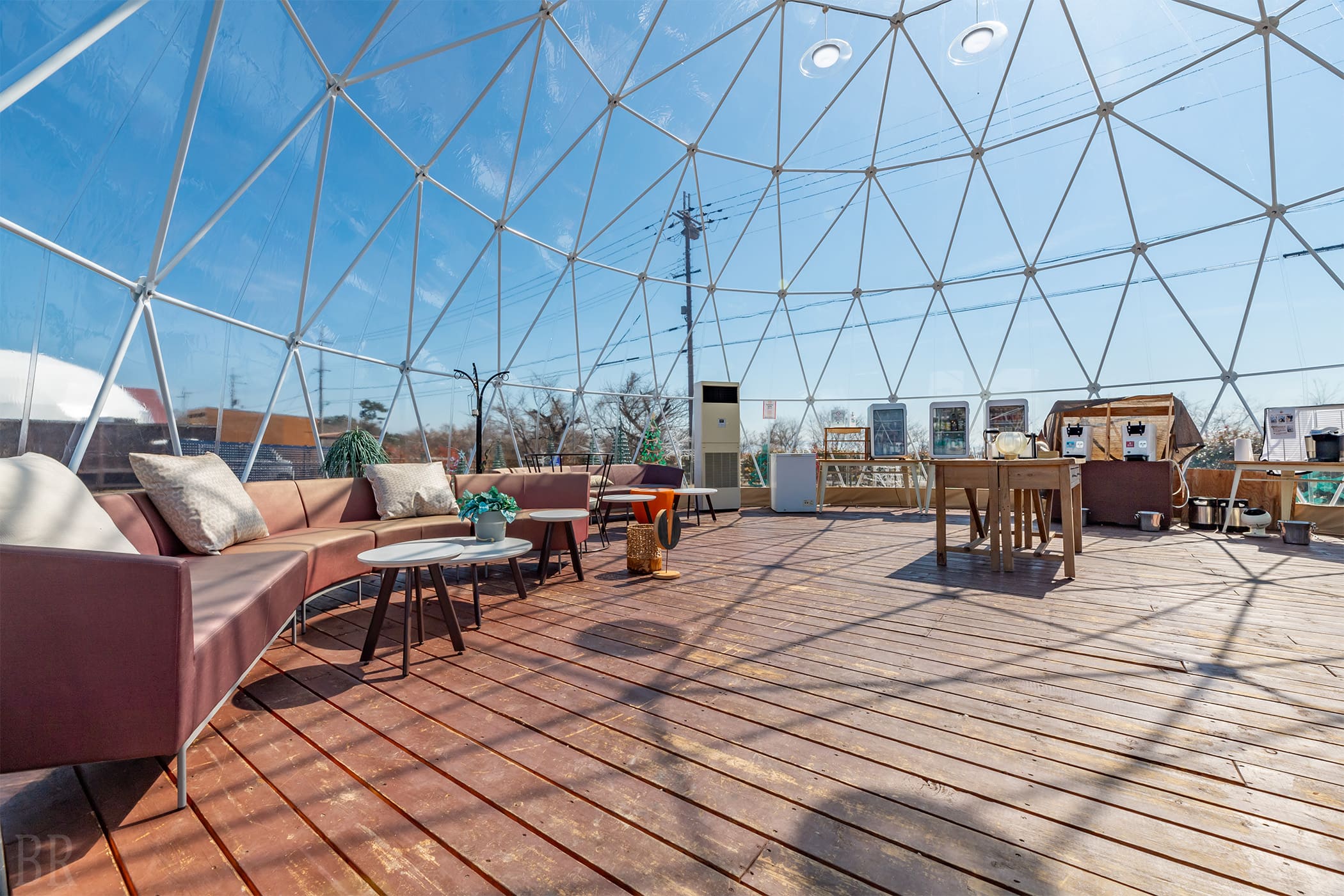 Inside the clear dome